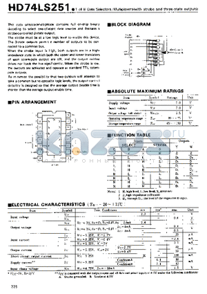 HD74LS251 datasheet - 1 of 8 Data Selectors/Multiplexers(with strobe and three-state outputs)