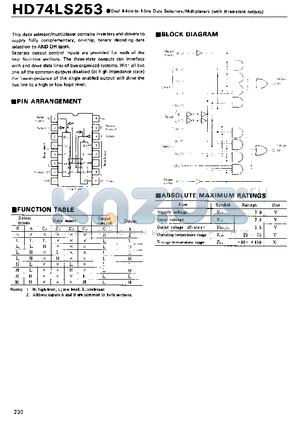 HD74LS253 datasheet - Dual 4-line-to-1-line Data Selectors/Multiplexers(with three-state outputs)
