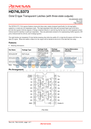 HD74LS373P datasheet - Octal D-type Transparent Latches (with three-state outputs)