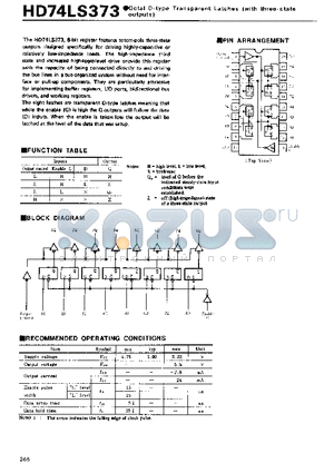 HD74LS373FP datasheet - Octal D-type Transparent Latches(with three-state outputs)