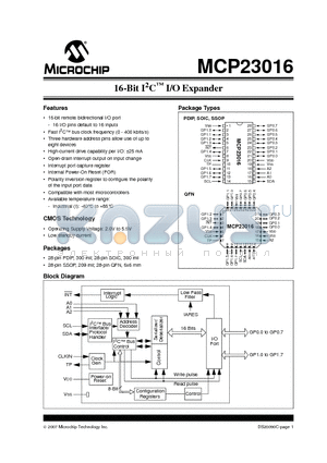 MCP23016 datasheet - 16-Bit I2C I/O Expander