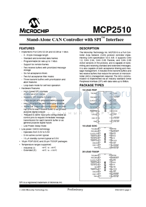 MCP2510-EST datasheet - Stand-Alone CAN Controller with SPI Interface