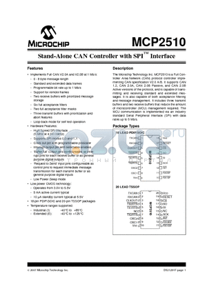 MCP2510_07 datasheet - Stand-Alone CAN Controller with SPI Interface