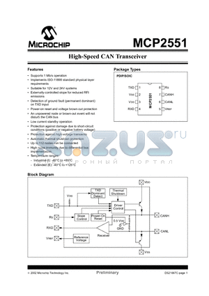 MCP2551 datasheet - High-Speed CAN Transceiver