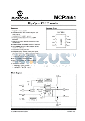 MCP2551_10 datasheet - High-Speed CAN Transceiver