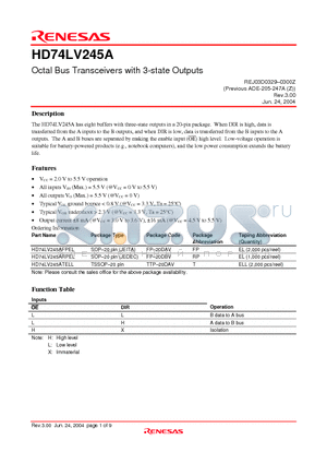 HD74LV245ATELL datasheet - Octal Bus Transceivers with 3-state Outputs