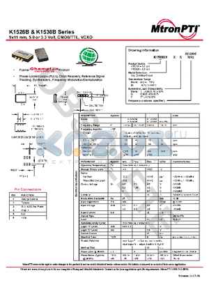 K1536BAT datasheet - 9x11 mm, 5.0 or 3.3 Volt, CMOS/TTL, VCXO