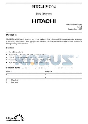 HD74LVC04 datasheet - Hex Inverters