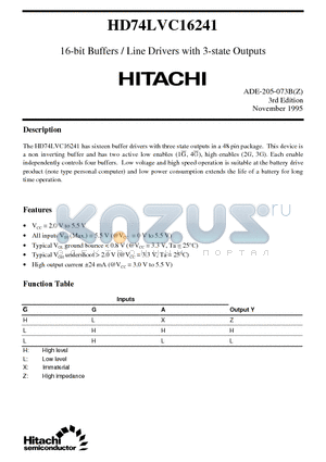 HD74LVC16241 datasheet - 16-bit Buffers / Line Drivers with 3-state Outputs
