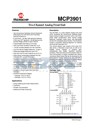 MCP3901 datasheet - Two-Channel Analog Front End Portable Instrumentation