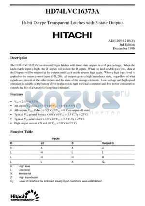 HD74LVC16373A datasheet - 16-bit D-type Transparent Latches with 3-state Outputs