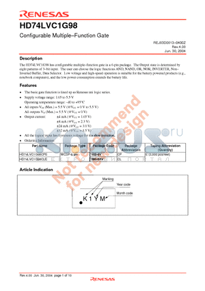 HD74LVC1G98CPE datasheet - Configurable Multiple-Function Gate