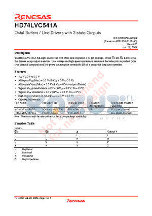 HD74LVC541A datasheet - Octal Buffers / Line Drivers with 3-state Outputs