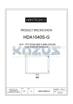 HDA1040S-G datasheet - 10.4, TFT SVGA (800 X 600) COLOR LCD DISPLAY MODULE