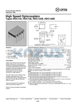 HDC135 datasheet - High Speed Optocouplers