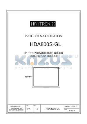 HDA800S-GL datasheet - 8, TFT SVGA (800X600) COLOR LCD DISPLAY MODULE