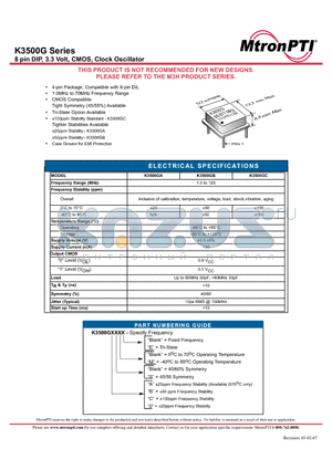 K3500GAE datasheet - 8 pin DIP, 3.3 Volt, CMOS, Clock Oscillator