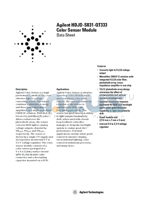 HDJD-S831-QT333 datasheet - Color Sensor Module