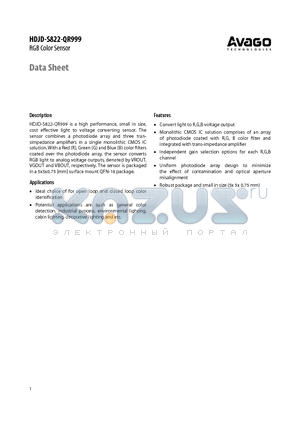 HDJD-S822-QR999 datasheet - RGB Color Sensor