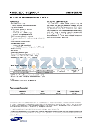 K4M513233C-SDG75 datasheet - 4M x 32Bit x 4 Banks Mobile SDRAM in 90FBGA