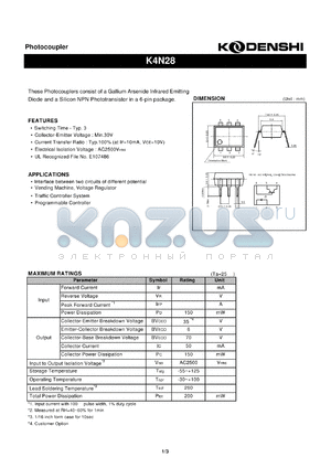K4N28 datasheet - Photocoupler(These Photocouplers consist of a Gallium Arsenide Infrared Emitting)