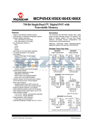 MCP454X_13 datasheet - 7/8-Bit Single/Dual I2C Digital POT with Nonvolatile Memory