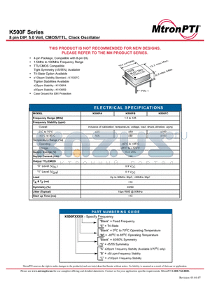 K500FMSC datasheet - 8 pin DIP, 5.0 Volt, CMOS/TTL, Clock Oscillator