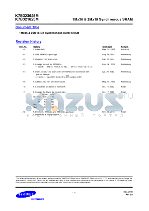 K7A323600M-QC20 datasheet - 1Mx36 & 2Mx18 Synchronous SRAM