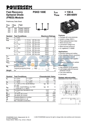 PSKD100E-06 datasheet - Fast Recovery Epitaxial Diode (FRED) Module