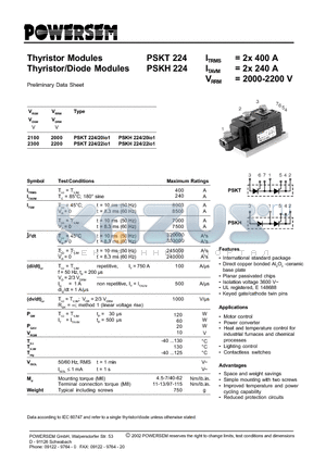 PSKH224 datasheet - Thyristor/Diode Modules