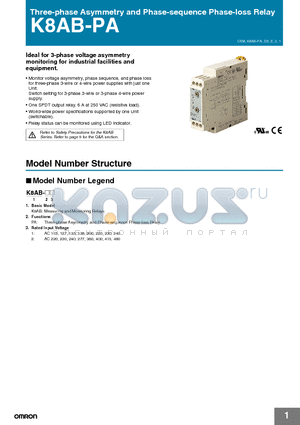 K8AB-PA1 datasheet - Three-phase Asymmetry and Phase-sequence Phase-loss Relay