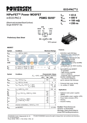 PSMG50/05 datasheet - HiPerFETTM Power MOSFET
