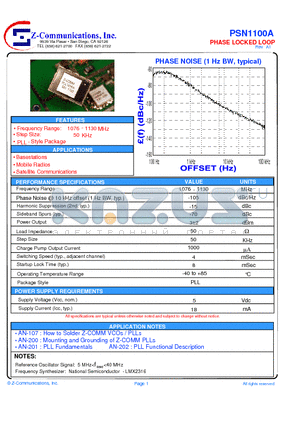 PSN1100A datasheet - LOW COST - HIGH PERFORMANCE PHASE LOCKED LOOP