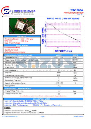 PSN1260A datasheet - LOW COST - HIGH PERFORMANCE PHASE LOCKED LOOP