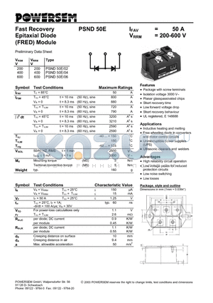 PSND50E-06 datasheet - Fast Recovery Epitaxial Diode (FRED) Module