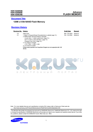 K9K1G08U0B datasheet - 128M x 8 Bit NAND Flash Memory