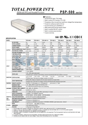 PSP-500-27 datasheet - 500W with PFC and Parallel Function