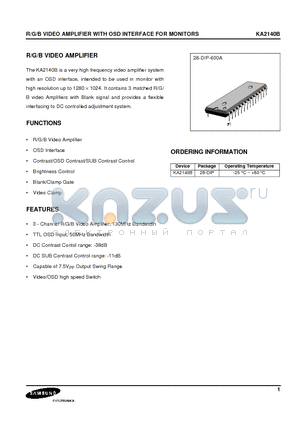 KA2140B datasheet - R/G/B VIDEO AMPLIFIER WITH OSD INTERFACE FOR MONITORS