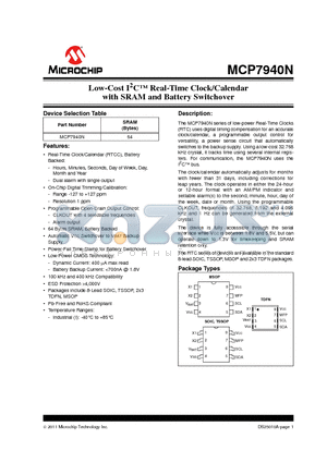 MCP7940NT datasheet - Low-Cost I2C Real-Time Clock/Calendar with SRAM and Battery Switchover