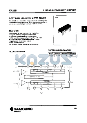 KA2281 datasheet - 5-DOT DUAL LED LEVEL METER DRIVER
