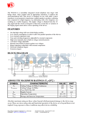 KA2418 datasheet - TELEPHONE TONE RINGER WITH BRIDGE DIODE