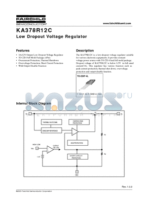 KA378R12C_05 datasheet - Low Dropout Voltage Regulator Overcurrent Protection, Thermal Shutdown