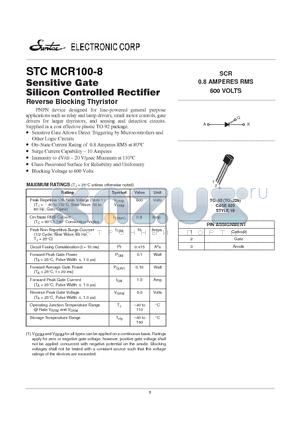 MCR100-8 datasheet - SENSITIVE GATE SILICON CONTROLLED RECTIFIER