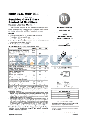 MCR106-8 datasheet - Sensitive Gate Silicon Controlled Rectifiers