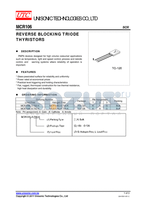 MCR106L-6-T60-K datasheet - REVERSE BLOCKING TRIODE THYRISTORS