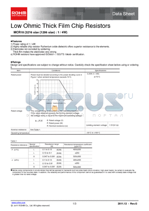 MCR18_11 datasheet - Low Ohmic Thick Film Chip Resistors