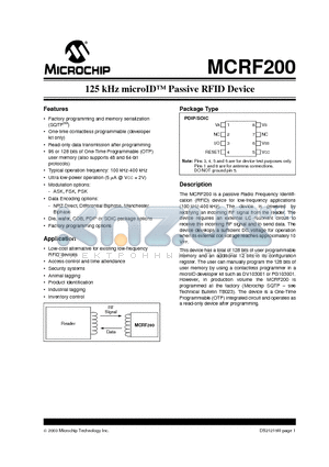 MCRF200I3M14D datasheet - 125 kHz microID Passive RFID Device