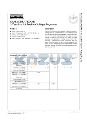 KA78XXE datasheet - 3-Terminal 1A Positive Voltage Regulator