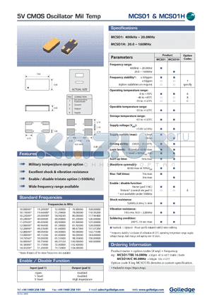 MCSO1 datasheet - 5V CMOS Oscillator Mil Temp