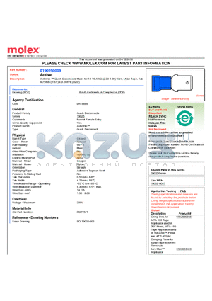 MCT-57T datasheet - Avikrimp  Quick Disconnect, Male, for 14-16 AWG (2.00-1.30) Wire, Mylar Tape, Tab4.75mm (.187